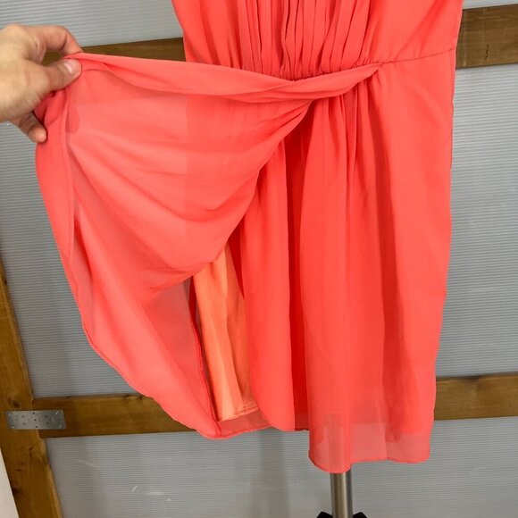 NWOT (Plenty) Propaganda Coral Pleated Tulip Wrap Hem Sleeveless Midi Dress Sz M - Picture 4 of 10